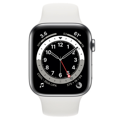 Apple Watch Series 6（GPS + Cellularモデル）- 44mmステンレススチールケースとホワイトスポーツバンド [整備済製品]