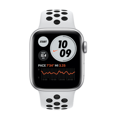 Apple Watch Nike Series 6（GPS + Cellularモデル）- 40mmシルバーアルミニウムケースとピュアプラチナム/ブラックNikeスポーツバンド [整備済製品]
