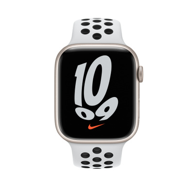 Apple Watch Nike Series 7（GPS + Cellularモデル）- 45mmスターライトアルミニウムケースとピュアプラチナム/ブラックNikeスポーツバンド [整備済製品]