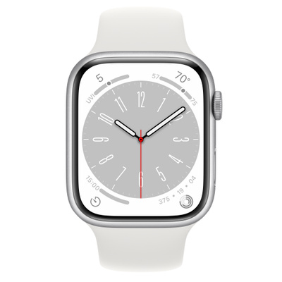 Apple Watch Series 8（GPSモデル）- 45mmシルバーアルミニウムケースとホワイトスポーツバンド [整備済製品]
