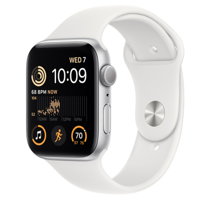 Apple Watch SE（第2世代、GPSモデル）- 44mmシルバーアルミニウムケースとホワイトスポーツバンド [整備済製品]