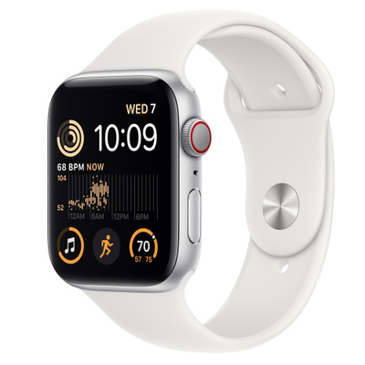 Apple Watch SE（第2世代、GPS + Cellularモデル）- 44mmシルバーアルミニウムケースとホワイトスポーツバンド [整備済製品]