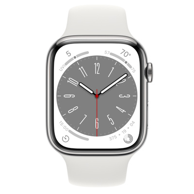 Apple Watch Series 8（GPS + Cellularモデル）- 45mmシルバーステンレススチールケースとホワイトスポーツバンド [整備済製品]