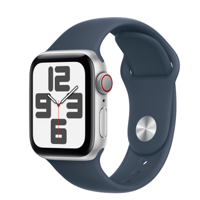 Apple Watch SE（GPS + Cellularモデル）- 40mmシルバーアルミニウムケースとM/Lストームブルースポーツバンド [整備済製品]