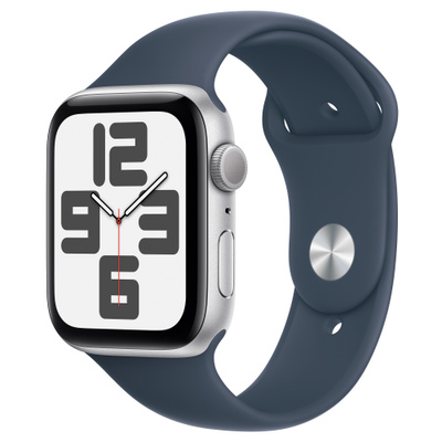 Apple Watch SE（GPSモデル）- 44mmシルバーアルミニウムケースとS/Mストームブルースポーツバンド [整備済製品]