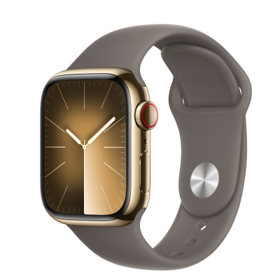 Apple Watch Series 9（GPS + Cellularモデル）- 41mmゴールドステンレススチールケースとS/Mクレイスポーツバンド [整備済製品]