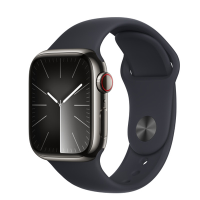 Apple Watch Series 9（GPS + Cellularモデル）- 41mmグラファイトステンレススチールケースとS/Mミッドナイトスポーツバンド [整備済製品]