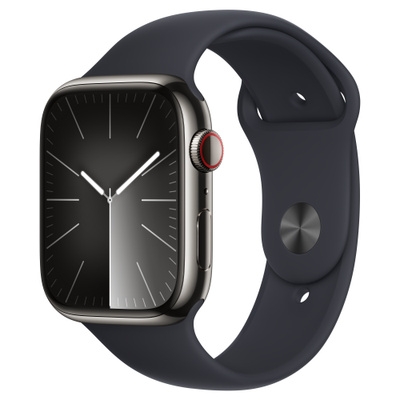 Apple Watch Series 9（GPS + Cellularモデル）- 45mmグラファイトステンレススチールケースとM/Lミッドナイトスポーツバンド [整備済製品]