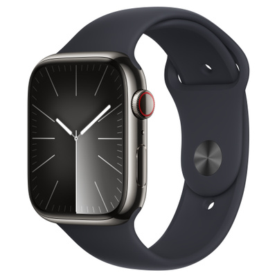 Apple Watch Series 9（GPS + Cellularモデル）- 45mmグラファイトステンレススチールケースとS/Mミッドナイトスポーツバンド [整備済製品]
