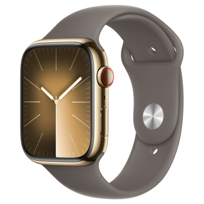 Apple Watch Series 9（GPS + Cellularモデル）- 45mmゴールドステンレススチールケースとS/Mクレイスポーツバンド [整備済製品]