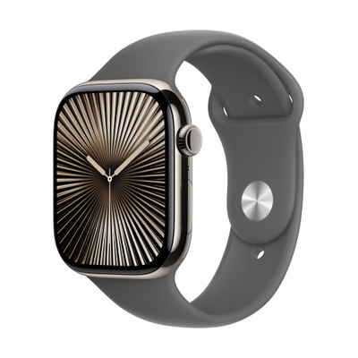 Apple Watch Series 10（GPS + Cellularモデル）- 46mmナチュラルチタニウムケースとM/Lストーングレイスポーツバンド [整備済製品]