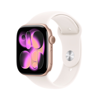 Apple Watch Series 11（GPSモデル）- 46mmローズゴールドアルミニウムケースとS/Mライトブラッシュスポーツバンド [整備済製品]