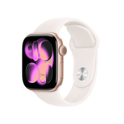 Apple Watch Series 11（GPS + Cellularモデル）- 42mmローズゴールドアルミニウムケースとM/Lライトブラッシュスポーツバンド [整備済製品]