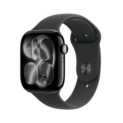 Apple Watch Series 11（GPS + Cellularモデル）- 46mmジェットブラックアルミニウムケースとS/Mブラックスポーツバンド [整備済製品]