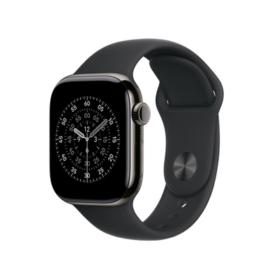 Apple Watch Series 11（GPS + Cellularモデル）- 42mmスレートチタニウムケースとM/Lブラックスポーツバンド [整備済製品]
