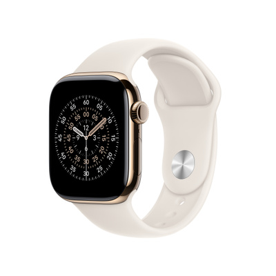 Apple Watch Series 11（GPS + Cellularモデル）- 42mmゴールドチタニウムケースとM/Lライトブラッシュスポーツバンド [整備済製品]