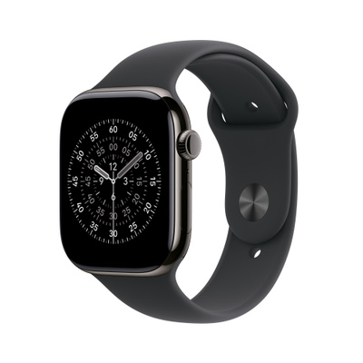 Apple Watch Series 11（GPS + Cellularモデル）- 46mmスレートチタニウムケースとM/Lブラックスポーツバンド [整備済製品]