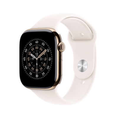 Apple Watch Series 11（GPS + Cellularモデル）- 46mmゴールドチタニウムケースとM/Lライトブラッシュスポーツバンド [整備済製品]