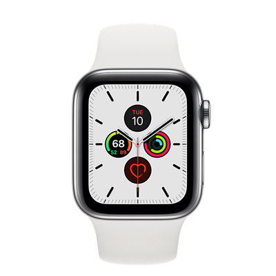 Apple Watch Series 5（GPS + Cellularモデル）- 40mmステンレススチールケースとホワイトスポーツバンド [整備済製品]