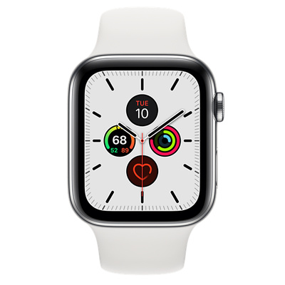 Apple Watch Series 5（GPS + Cellularモデル）- 44mmステンレススチールケースとホワイトスポーツバンド [整備済製品]