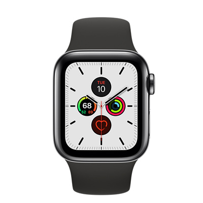 Apple Watch Series 5（GPS + Cellularモデル）- 40mmスペースブラックステンレススチールケースとブラックスポーツバンド [整備済製品]