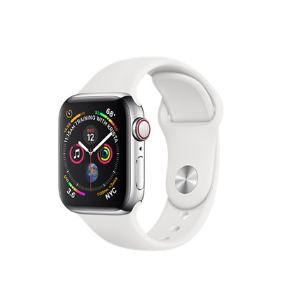 Apple Watch Series 4（GPS + Cellularモデル）- 40mmステンレススチールケースとホワイトスポーツバンド [整備済製品]
