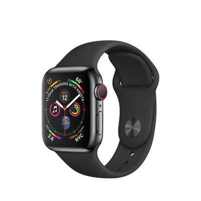 Apple Watch Series 4（GPS + Cellularモデル）- 40mmスペースブラックステンレススチールケースとブラックスポーツバンド [整備済製品]