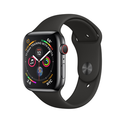 Apple Watch Series 4（GPS + Cellularモデル）- 44mmスペースブラックステンレススチールケースとブラックスポーツバンド [整備済製品]
