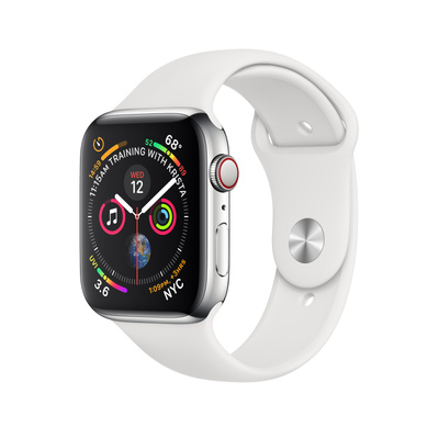 Apple Watch Series 4（GPS + Cellularモデル）- 44mmステンレススチールケースとホワイトスポーツバンド [整備済製品]